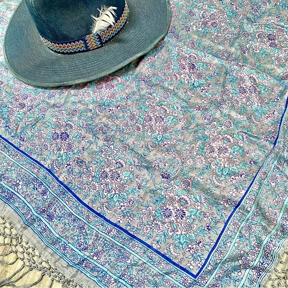 Fringe SILK boho scarf/body wrap w shabby chic prairie country farmhouse vibe - Picture 6 of 13